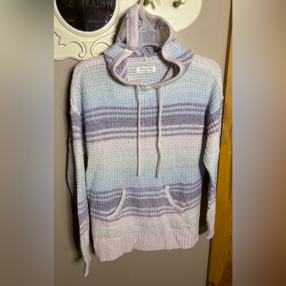 ⭐️Full Circle Trends Pastel Striped Loose Knit Hoodie Sweater Size L⭐️